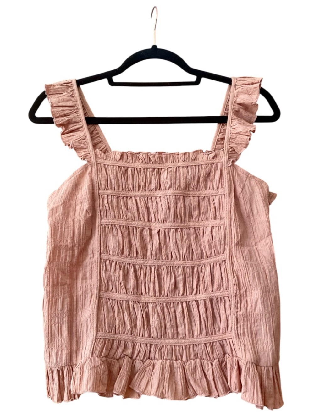 Style Nanda Made of Love Pink Smocked Ruffle Peplum Cotton Tank Top S